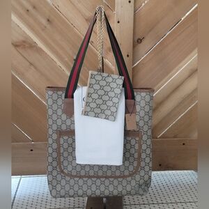 Gucci Plus Green Sherry Line Tote Bag With Mini Pouch And Dustbag